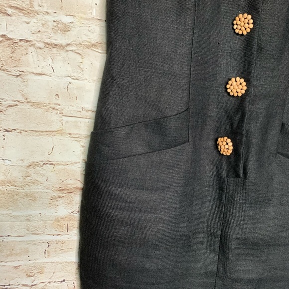 Vintage Santa Fe black linen sheath dress sz 4 button accents - Picture 5 of 7